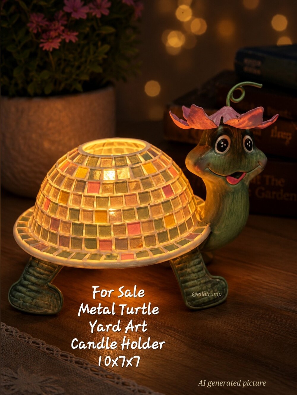 Metal Turtle Yard Art Candle Holder 10x7x7